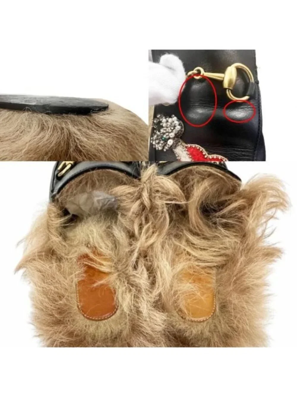 Gucci Princetown Horsebit Fur Mules Slip Ons Black